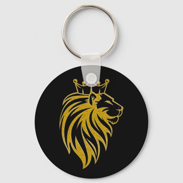 Lion With Crown - Gold Style 2 Key Ring (Front)