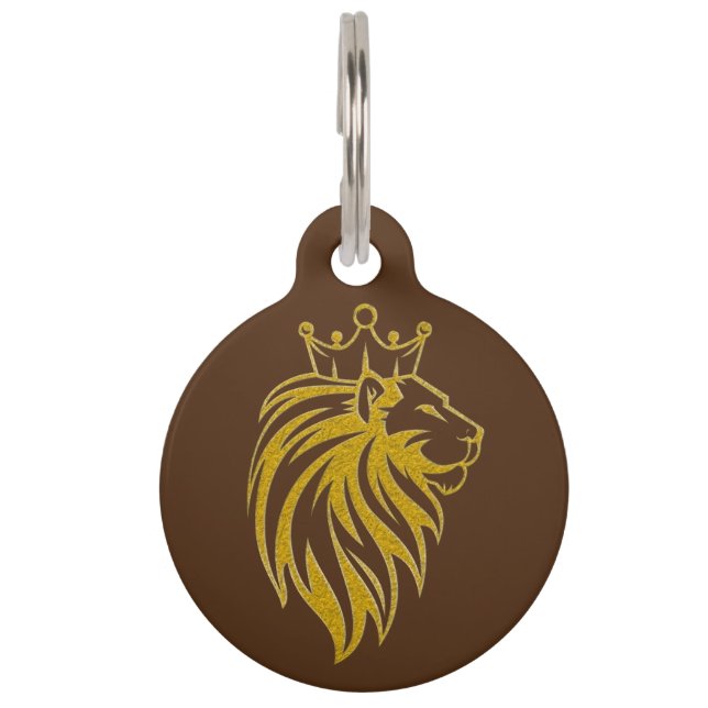 Lion With Crown - Gold Style 2 Pet Tag (Front)