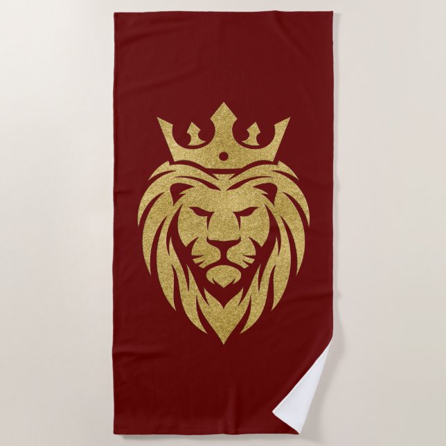 Lion With Crown - Gold Style 3 Beach Towel (Front)