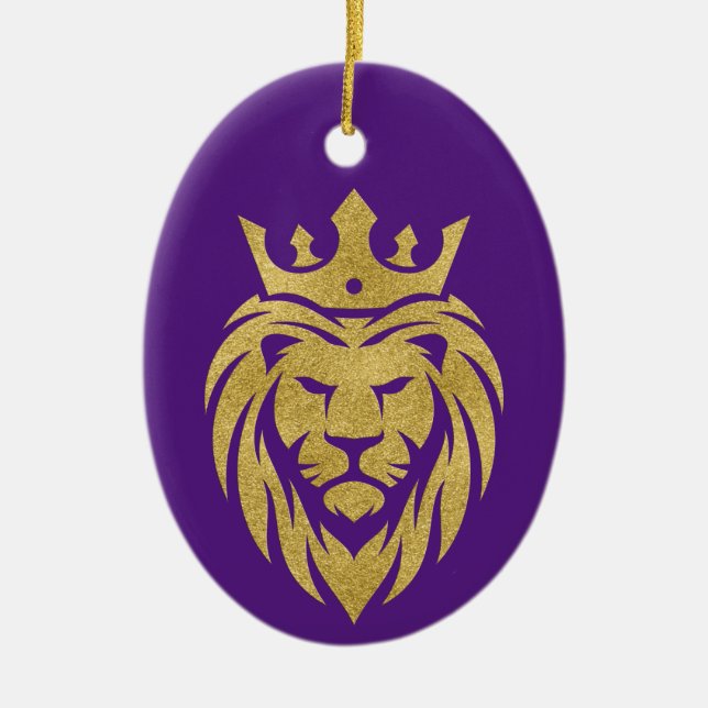 Lion With Crown - Gold Style 3 Ceramic Tree Decoration (Front)