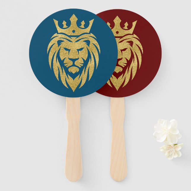 Lion With Crown - Gold Style 3 Hand Fan (Front and Back)
