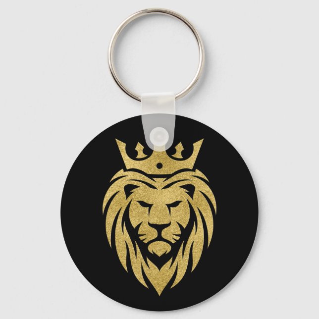 Lion With Crown - Gold Style 3 Key Ring (Front)