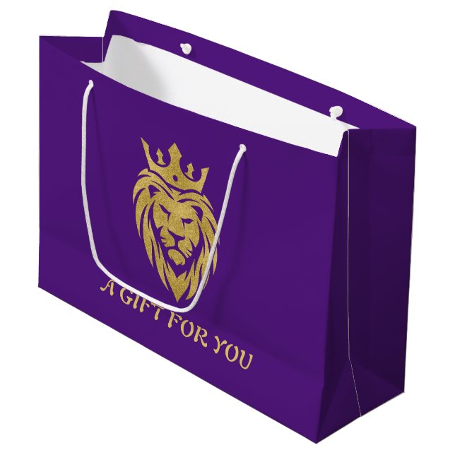 Lion With Crown - Gold Style 3 Large Gift Bag (Front Angled)
