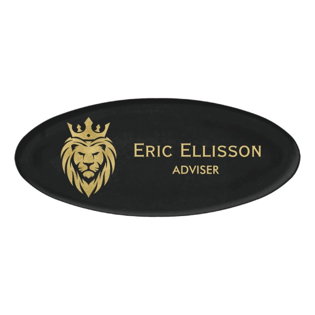 Lion With Crown - Gold Style 3 Name Tag (Front)