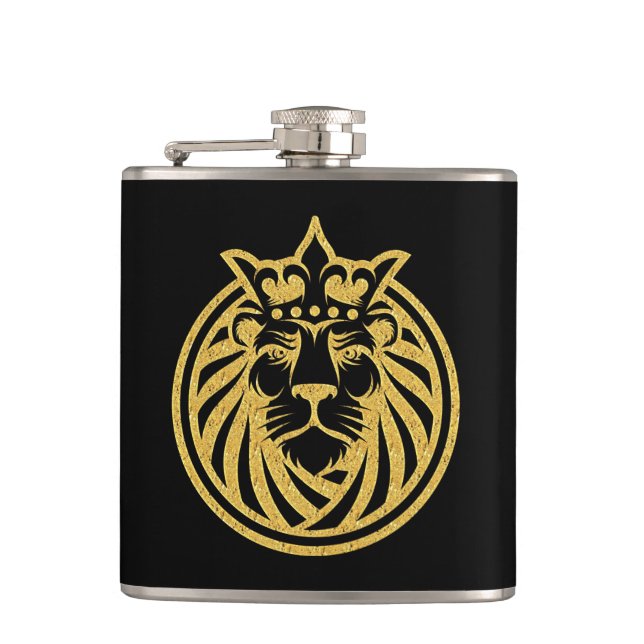 Lion With Crown - Gold Style 4 Hip Flask (Front)