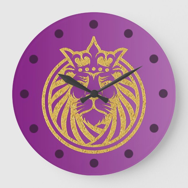 Lion With Crown - Gold Style 4 Large Clock (Front)