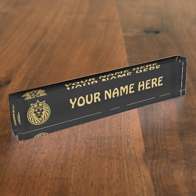 Lion With Crown - Gold Style 4 Nameplate (Side)