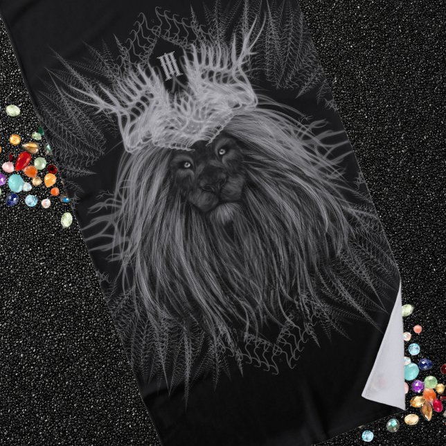Lion with Crown Monogram Black Beach Towel (Creator Uploaded)