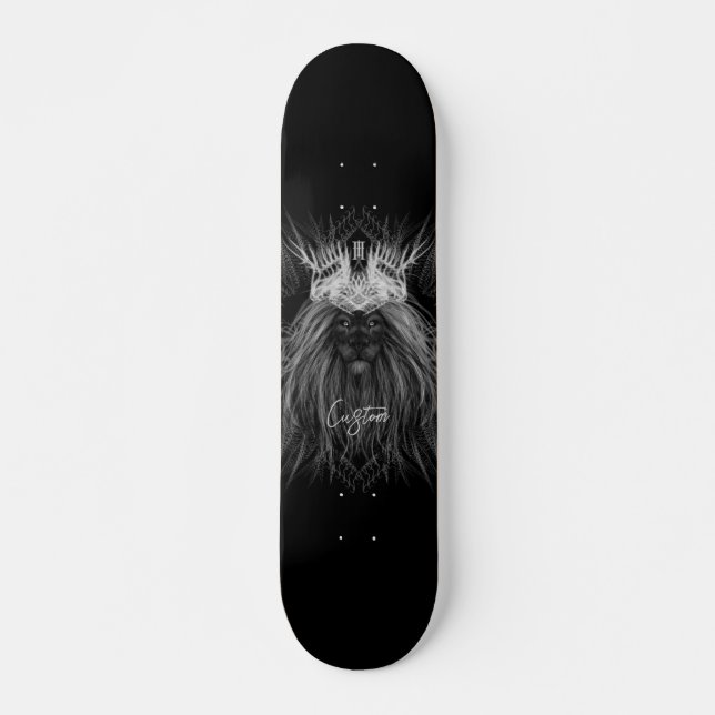 Lion with Crown Monogram Black Skateboard (Front)