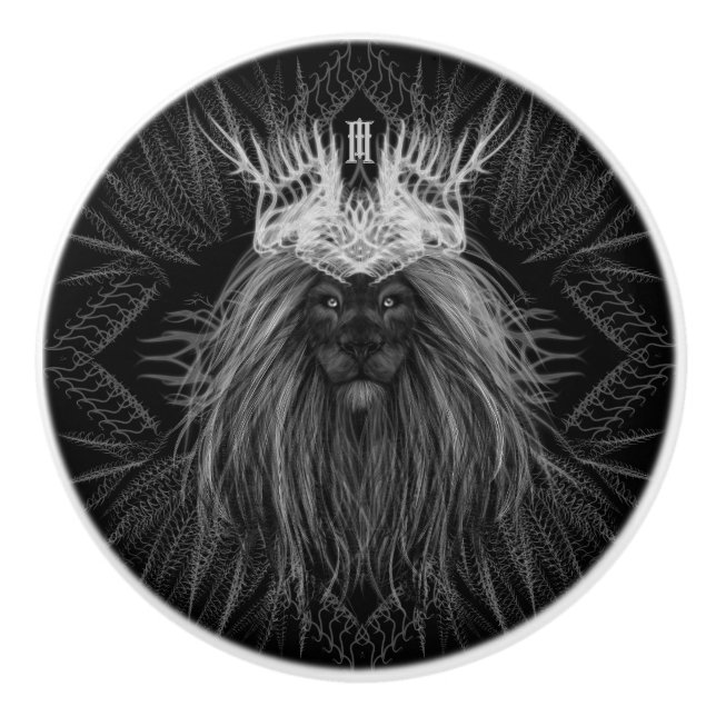 Lion with Crown Monogram Ceramic Knob (Front)