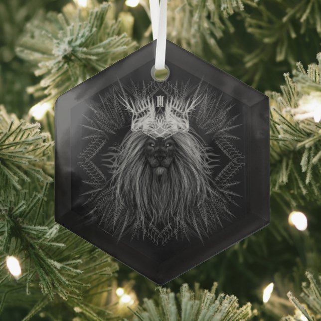 Lion with Crown Monogram Glass Tree Decoration (Insitu)