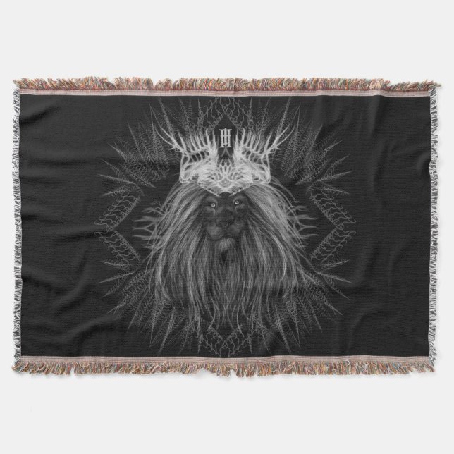 Lion with Crown Monogram Throw Blanket (Front)