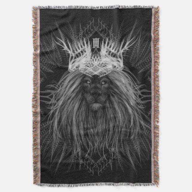 Lion with Crown Monogram Throw Blanket (Front Vertical)