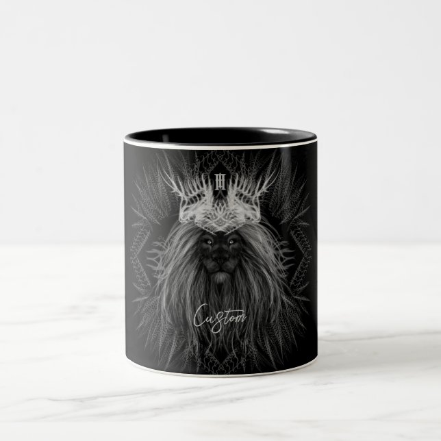 Lion with Crown Monogram Two-Tone Coffee Mug (Center)