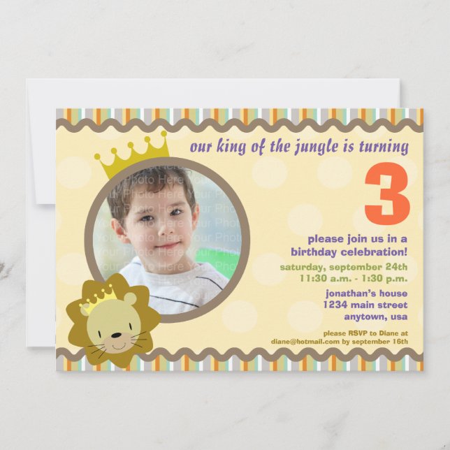 Lion with custom Photo Party Invite (Front)