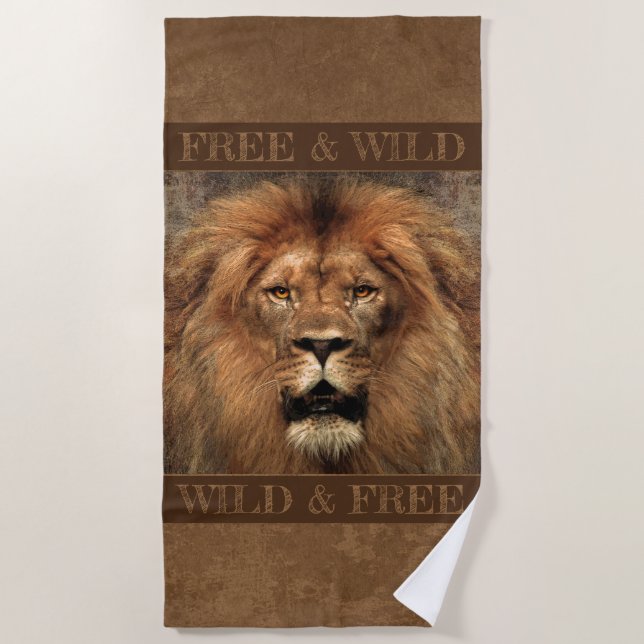 Lion with customisable text beach towel (Front)
