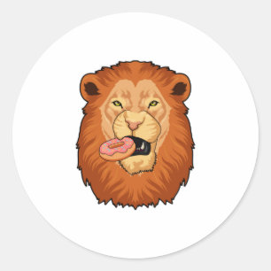Lion with Donut Classic Round Sticker