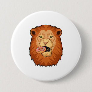 Lion with Doughnut 7.5 Cm Round Badge