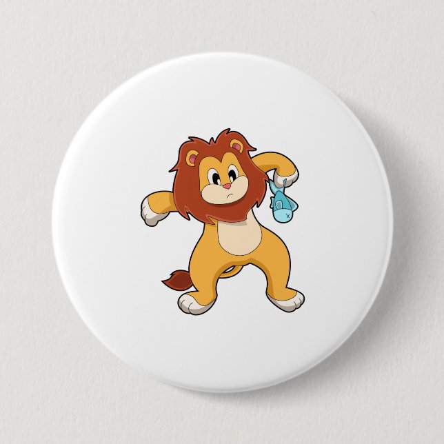 Lion with Fish 7.5 Cm Round Badge (Front)