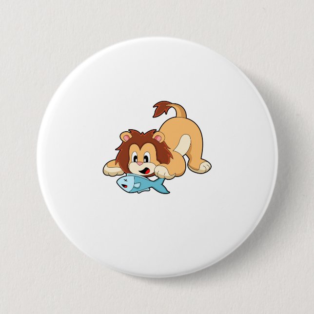 Lion with Fish 7.5 Cm Round Badge (Front)