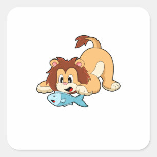 Lion with Fish Square Sticker