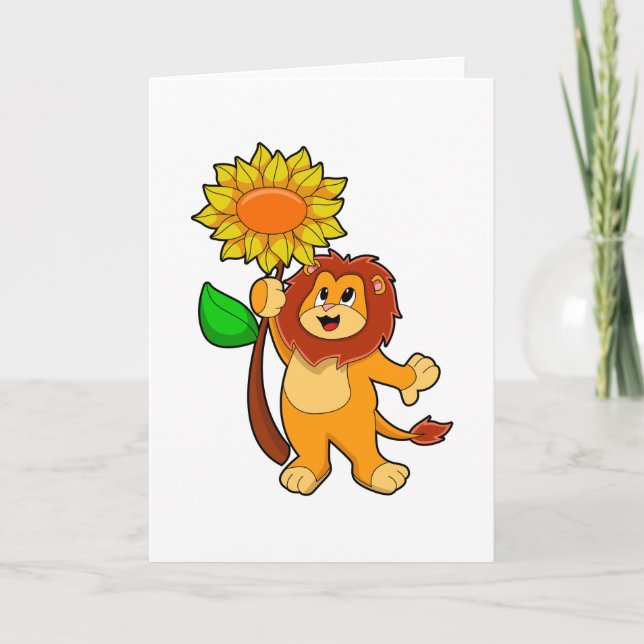 Lion with Flower Sunflower Card (Front)
