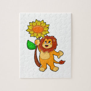 Lion with Flower Sunflower Jigsaw Puzzle