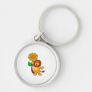 Lion with Flower Sunflower Key Ring