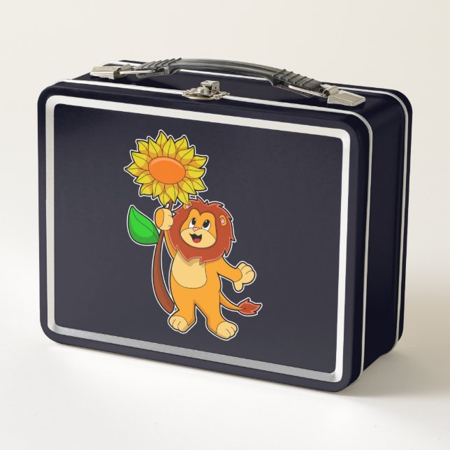 Lion with Flower Sunflower Metal Lunch Box (Front)