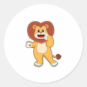 Lion with Heart Classic Round Sticker