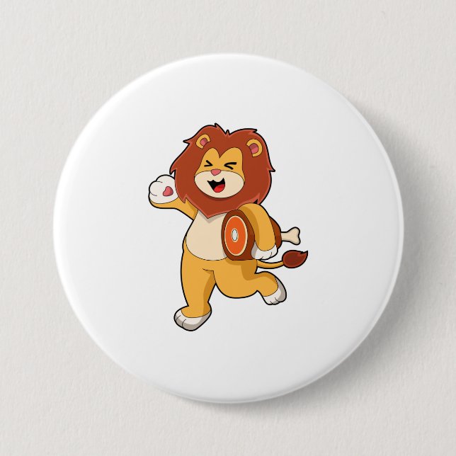 Lion with Meat 7.5 Cm Round Badge (Front)