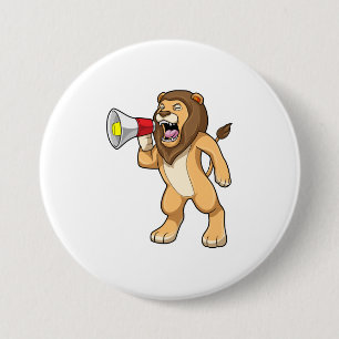 Lion with Microphone 7.5 Cm Round Badge