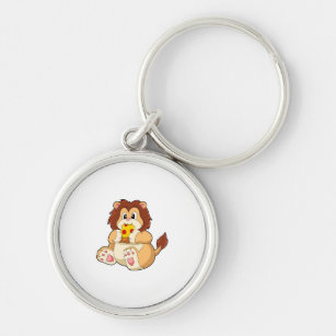 Lion with Piece of Salami Pizza.PNG Key Ring