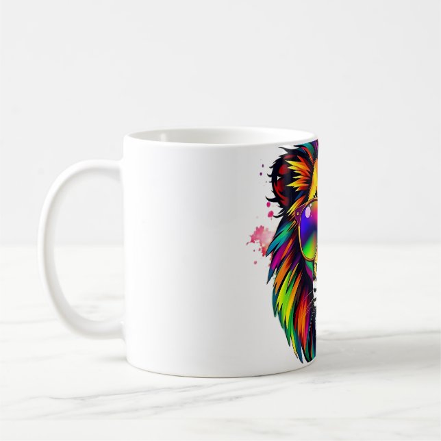 Lion with Rainbow Shades Coffee Mug (Left)