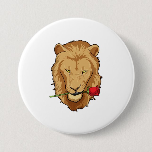 Lion with Rose 7.5 Cm Round Badge (Front)