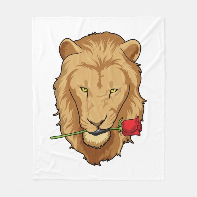 Lion with Rose Fleece Blanket (Front)