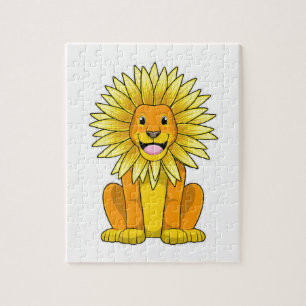 Lion with Sunflower Flower Jigsaw Puzzle