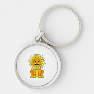 Lion with Sunflower Flower Key Ring
