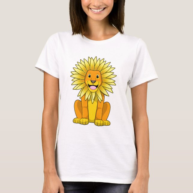 Lion with Sunflower Flower T-Shirt (Front)