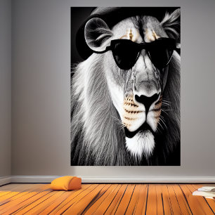 Lion with sunglasses AI Art Poster