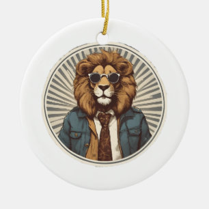 Lion with sunglasses ceramic tree decoration