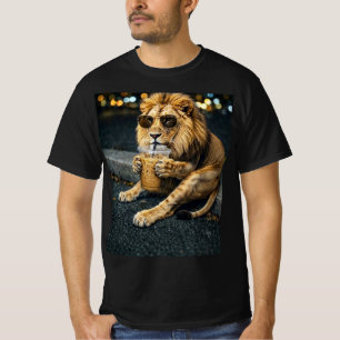 Lion With Sunglasses Drinking Iced Coffee  T-Shirt