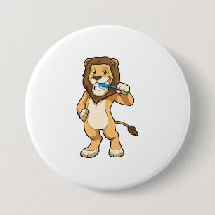 Lion with Toothbrush 7.5 Cm Round Badge