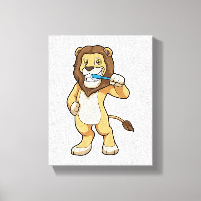 Lion with Toothbrush Canvas Print (Front)