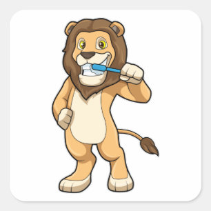 Lion with Toothbrush Square Sticker