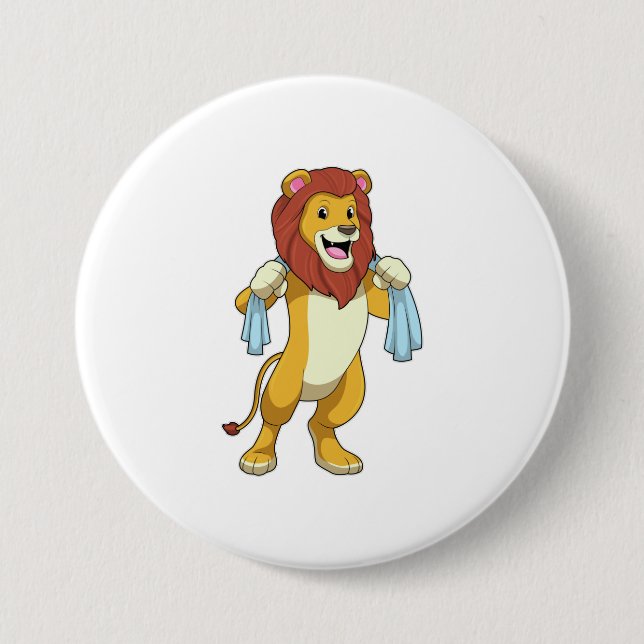 Lion with Towel for Shower 7.5 Cm Round Badge (Front)