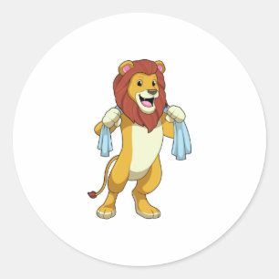 Lion with Towel for Shower Classic Round Sticker