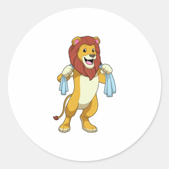 Lion with Towel for Shower Classic Round Sticker (Front)