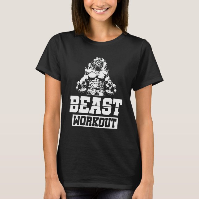 Lion Workout Beast  Muscles Mma Fitness Gym T-Shirt (Front)