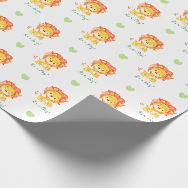 Lion Wrapping Paper (Green Orange Personalised) (Corner)